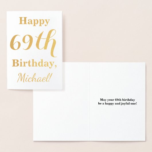 Simple Gold Foil "HAPPY 69th BIRTHDAY" + naam Folie Kaarten (Display)