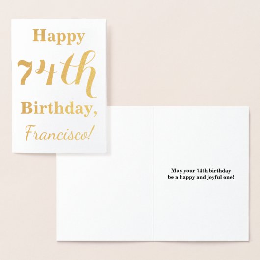 Simple Gold Foil "HAPPY 74th BIRTHDAY" + naam Folie Kaarten (Display)