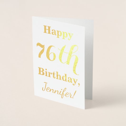 Simple Gold Foil "HAPPY 76th BIRTHDAY" + naam Folie Kaarten (Voorkant)