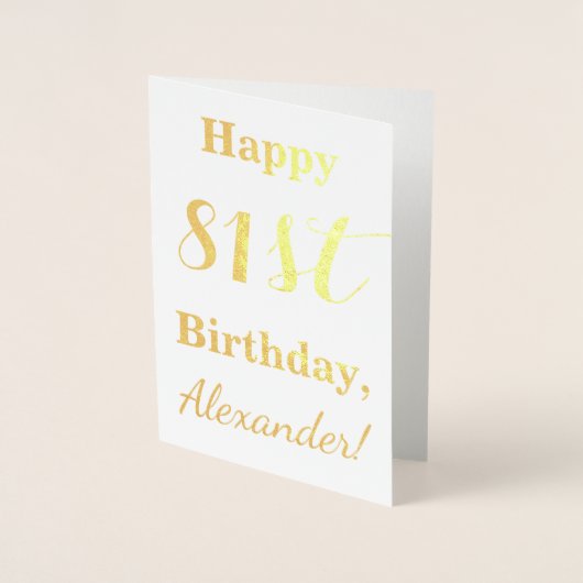 Simple Gold Foil "HAPPY 81st BIRTHDAY" + naam Folie Kaarten (Voorkant)