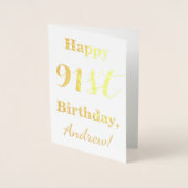 Simple Gold Foil "HAPPY 91st BIRTHDAY" + naam Folie Kaarten (Voorkant)