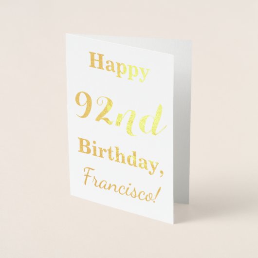 Simple Gold Foil "HAPPY 92nd BIRTHDAY" + naam Folie Kaarten (Voorkant)