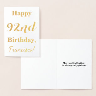 Simple Gold Foil "HAPPY 92nd BIRTHDAY" + naam Folie Kaarten