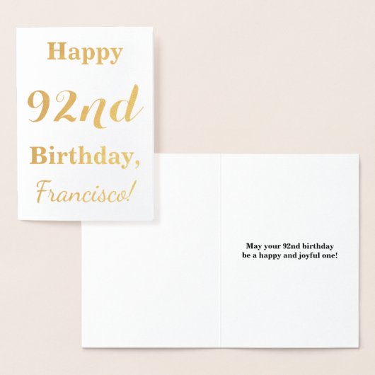 Simple Gold Foil "HAPPY 92nd BIRTHDAY" + naam Folie Kaarten (Display)