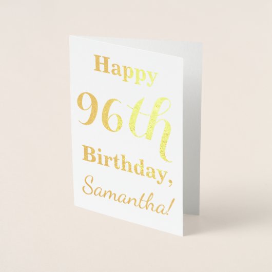 Simple Gold Foil "HAPPY 96th BIRTHDAY" + naam Folie Kaarten (Voorkant)