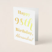 Simple Gold Foil "HAPPY 98th BIRTHDAY" + naam Folie Kaarten (Voorkant)