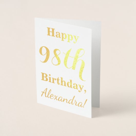 Simple Gold Foil "HAPPY 98th BIRTHDAY" + naam Folie Kaarten (Voorkant)