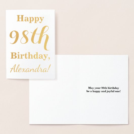 Simple Gold Foil "HAPPY 98th BIRTHDAY" + naam Folie Kaarten (Display)