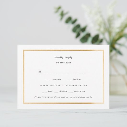 Simple Gold Foil Lijst bruiloft rsvp (Staand voorkant)