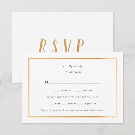 Simple Gold Foil Lijst bruiloft rsvp (Voorkant / Achterkant)