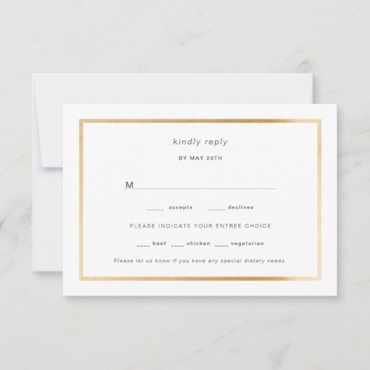 Simple Gold Foil Lijst bruiloft rsvp Kaartje (Voorkant)