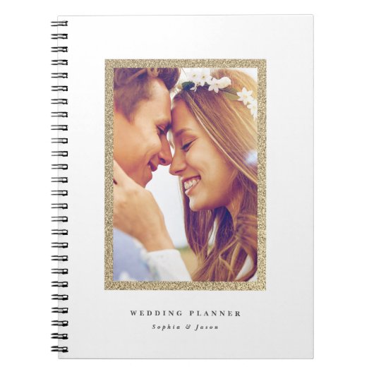 Simple Gold Glitter Lijst Photo Weddenschap Notitieboek (Voorkant)