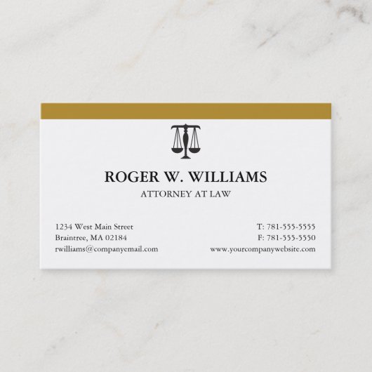 Simple Gold Law Attorney Justice Scale Visitekaartje (Voorkant)