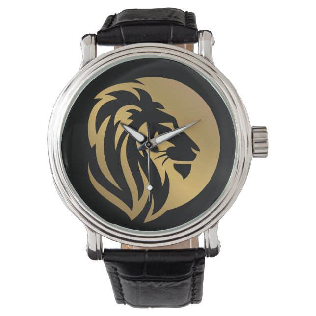 Simple Gold Lion Leo-Logo Horloge (Voorkant)