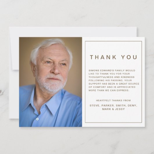 Simple Gold Memorial Funeral Sympathy Foto Bedankkaart (Voorkant)