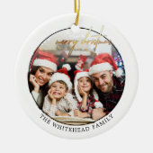 Simple Gold Merry-kerstfoto White Keramisch Ornament (Voorkant)