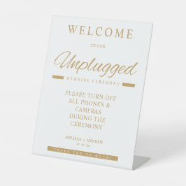 Simple Gold Minimalist Unplugged Wedding Sign Reclamebord Met Voetstuk
