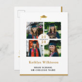 Simple Gold Modern 4 Photo Collage Afstuderen Uitnodiging Briefkaart (Voorkant / Achterkant)
