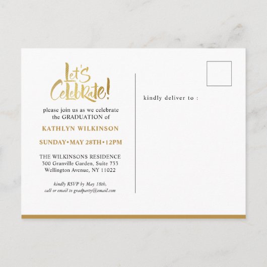 Simple Gold Modern 4 Photo Collage Afstuderen Uitnodiging Briefkaart (Achterkant)