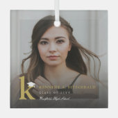 Simple Gold Monogram Modern Photo Graduation Easel Glas Ornament (Voorkant)