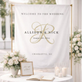 Simple Gold Monogram Wedding Welcome Sign Wandkleed