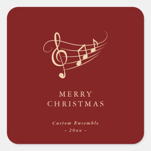 Simple Gold Music Notes Christmas Green Vierkante Sticker (Voorkant)