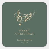 Simple Gold Music Notes Christmas Green Vierkante Sticker (Voorkant)