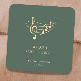 Simple Gold Music Notes Christmas Green Vierkante Sticker