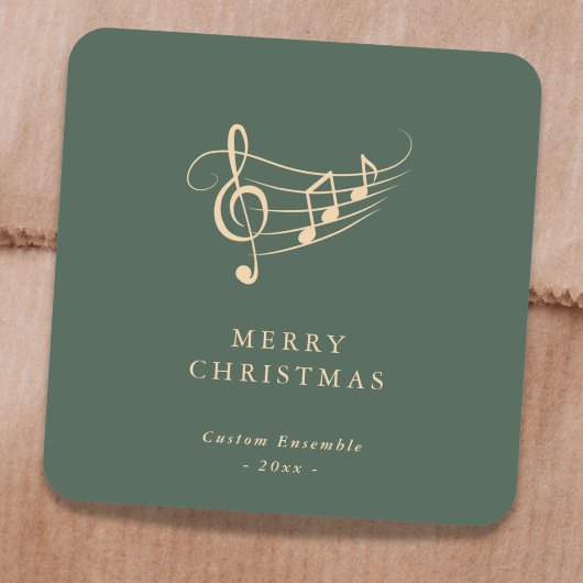Simple Gold Music Notes Christmas Green Vierkante Sticker