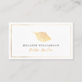 Simple Gold Natural Pressed Leaf Monogram Visitekaartje (Voorkant)