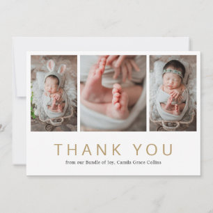 Simple Gold Photo Collage Elegant Baby Shower Bedankkaart