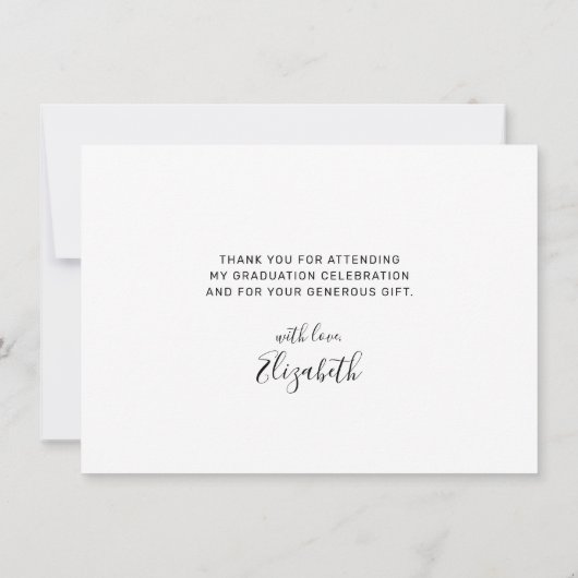 Simple Gold Script Black Afstudeerder Pet Afstuder Bedankkaart (Achterkant)