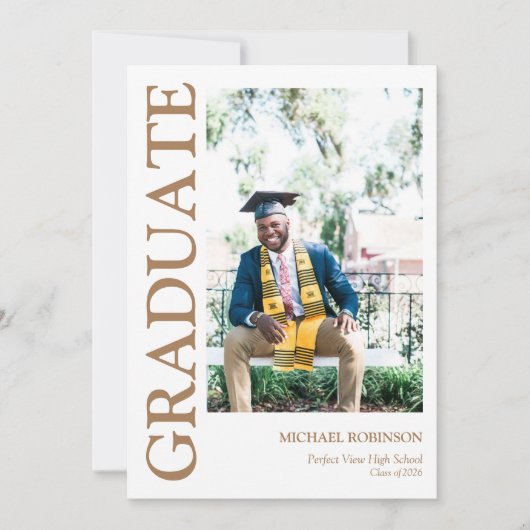 Simple Gold Script Custom Photo Graduation Aankondiging (Voorkant)