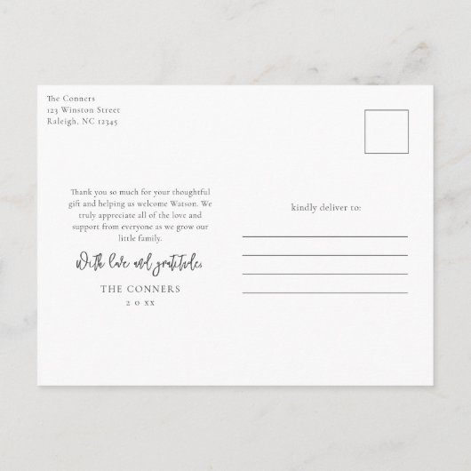 Simple Gold Script Foto Baby Dank u Briefkaart (Achterkant)