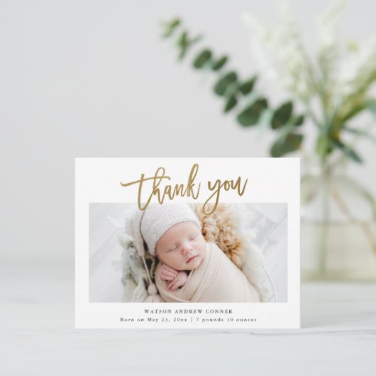 Simple Gold Script Foto Baby Dank u Briefkaart (Staand voorkant)