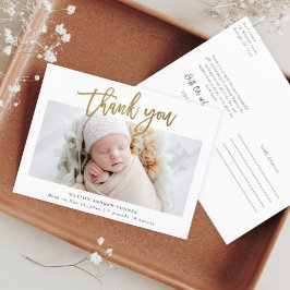 Simple Gold Script Foto Baby Dank u Briefkaart