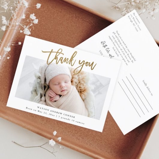 Simple Gold Script Foto Baby Dank u Briefkaart
