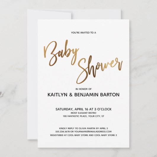 Simple Gold Typography Baby shower Kaart (Voorkant)