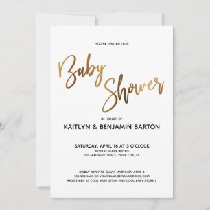 Simple Gold Typography Baby shower Kaart
