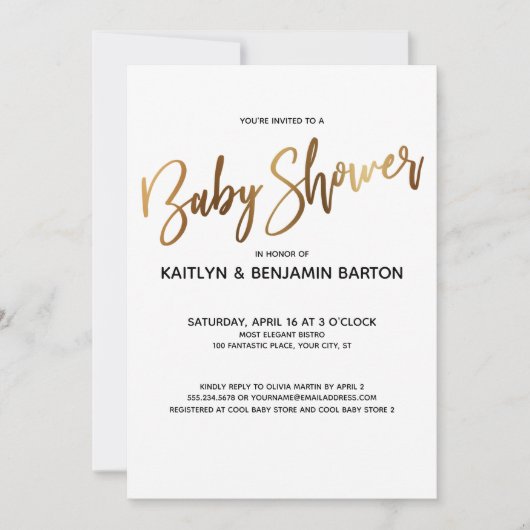Simple Gold Typography Baby shower Kaart (Voorkant)