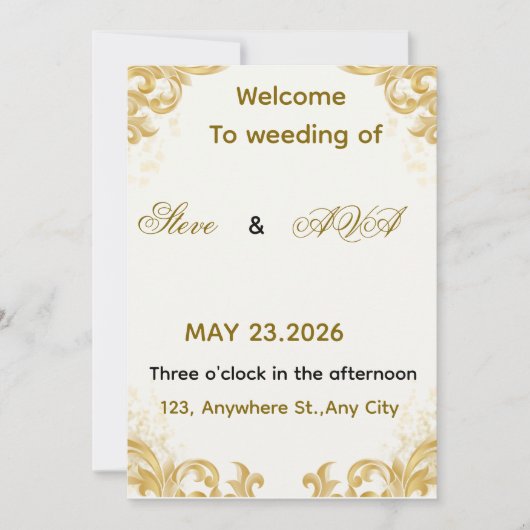 Simple Gold Wedding Invitation – Soft & Elegant Mi Kaart (Voorkant)