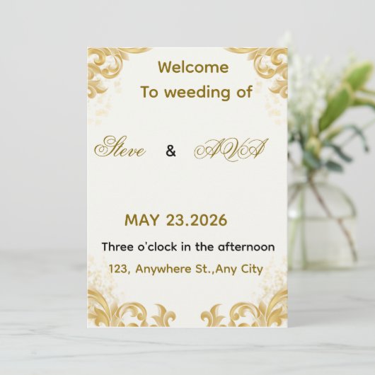 Simple Gold Wedding Invitation – Soft & Elegant Mi Kaart (Staand voorkant)