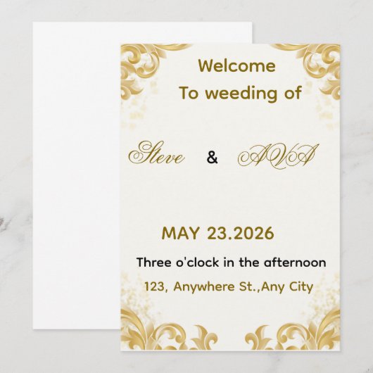 Simple Gold Wedding Invitation – Soft & Elegant Mi Kaart (Voorkant / Achterkant)