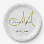 Simple Gold White Black Elegant Weddenschap Monogr Papieren Bordje (Voorkant)