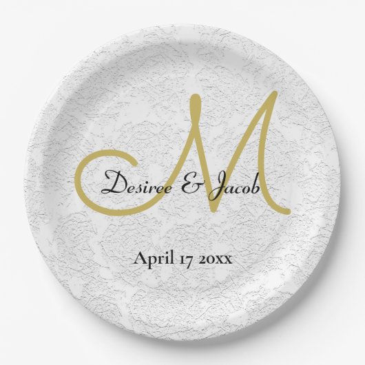 Simple Gold White Black Elegant Weddenschap Monogr Papieren Bordje (Voorkant)