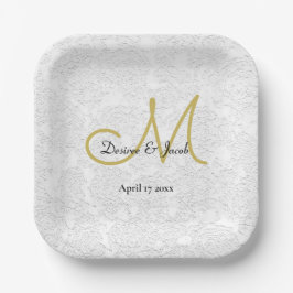 Simple Gold White Black Elegant Weddenschap Monogr Papieren Bordje