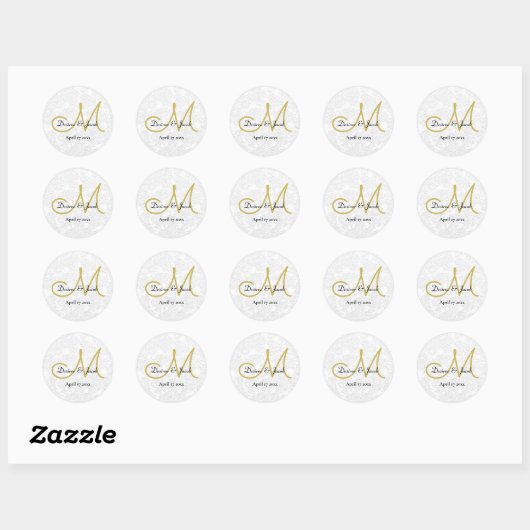 Simple Gold White Black Elegant Weddenschap Monogr Ronde Sticker (Vel)