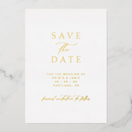 Simple Gold & White Photo Wedding Save the Date Folie Uitnodiging