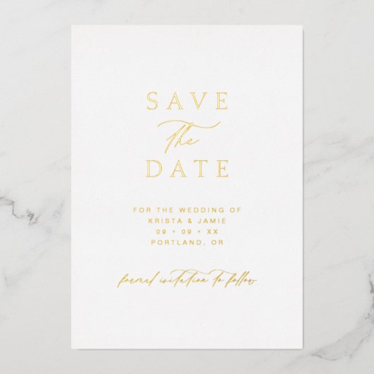 Simple Gold & White Photo Wedding Save the Date Folie Uitnodiging (Voorkant)