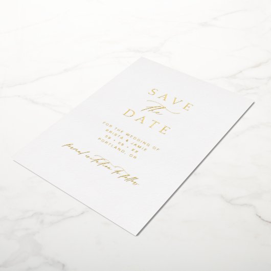Simple Gold & White Photo Wedding Save the Date Folie Uitnodiging (Gedraaid)